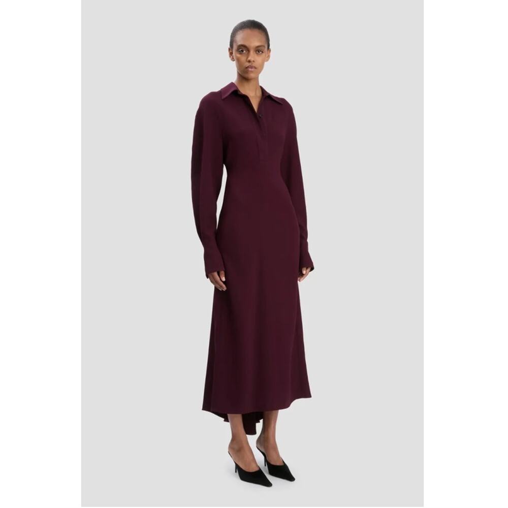 Victoria Beckham Long Sleeve Midi Polo Dress in Merlot UK 8 US 4 - Picture 2 of 4